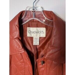 Vtg CHADWICK'S Red Quilted Leather Jacket Women Large VIBRANT Orange Poppy RARE